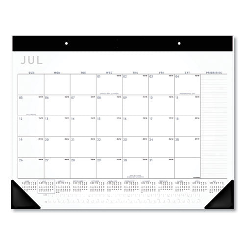 Academic Monthly Desk Pad, 21.75 X 17, Black-white, 2021-2022