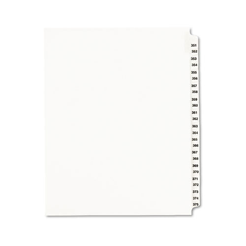 Preprinted Legal Exhibit Side Tab Index Dividers, Avery Style, 25-tab, 351 To 375, 11 X 8.5, White, 1 Set, (1344)