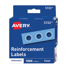 Load image into Gallery viewer, Dispenser Pack Hole Reinforcements, 1-4&quot; Dia, Clear, 1000-pack, (5722)
