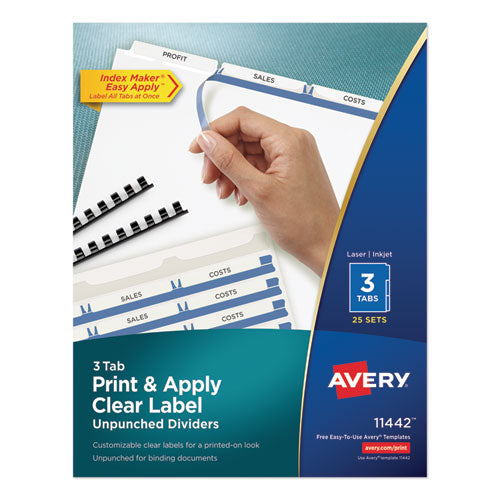 Print And Apply Index Maker Clear Label Unpunched Dividers, 3-tab, Ltr, 25 Sets