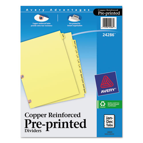 Preprinted Laminated Tab Dividers W-copper Reinforced Holes, 12-tab, Letter