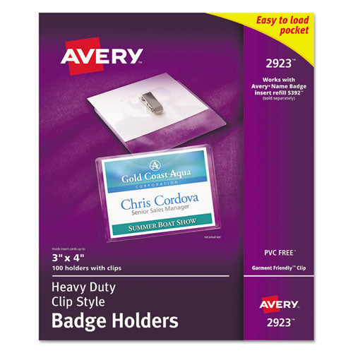 Heavy-duty Clip-style Badge Holders, Horizontal, 4 X 3, Clear, 100-box