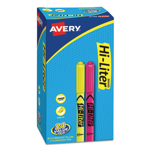 Hi-liter Pen-style Highlighters, Chisel Tip, Assorted Colors, 24-pack