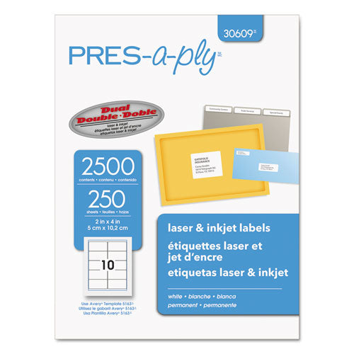 Labels, Laser Printers, 2 X 4, White, 10-sheet, 250 Sheets-box