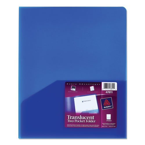 Plastic Two-pocket Folder, 20-sheet Capacity, Translucent Blue