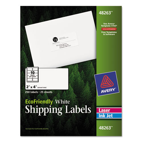 Ecofriendly Mailing Labels, Inkjet-laser Printers, 2 X 4, White, 10-sheet, 25 Sheets-pack