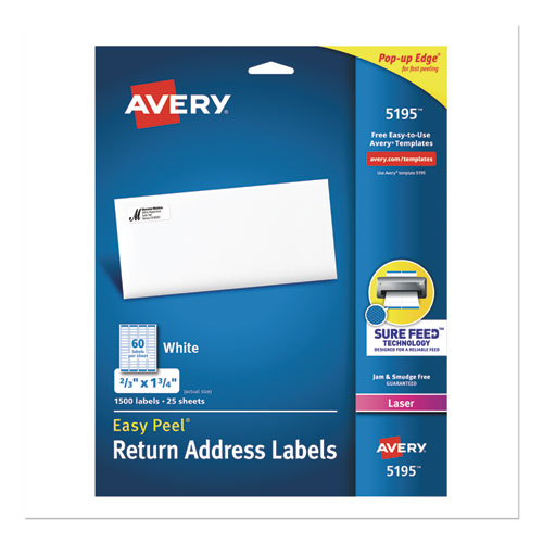 Easy Peel White Address Labels W- Sure Feed Technology, Laser Printers, 0.66 X 1.75, White, 60-sheet, 25 Sheets-pack