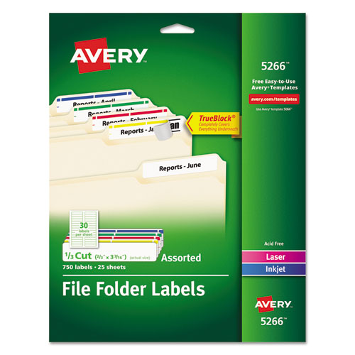 Permanent Trueblock File Folder Labels With Sure Feed Technology, 0.66 X 3.44, White, 30-sheet, 25 Sheets-pack