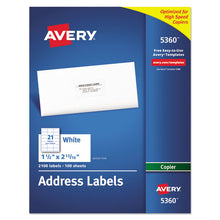 Load image into Gallery viewer, Copier Mailing Labels, Copiers, 1.5 X 2.81, White, 21-sheet, 100 Sheets-box
