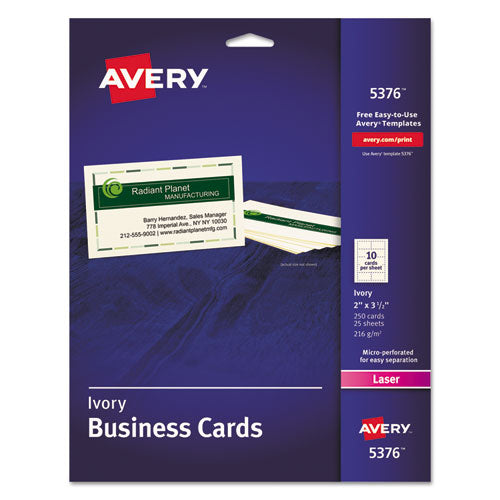 Printable Microperforated Business Cards With Sure Feed Technology, Laser, 2 X 3.5, Ivory, Uncoated, 250-pack