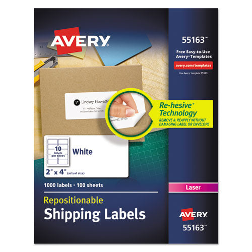 Repositionable Shipping Labels W-sure Feed, Inkjet-laser, 2 X 4, White, 1000-box