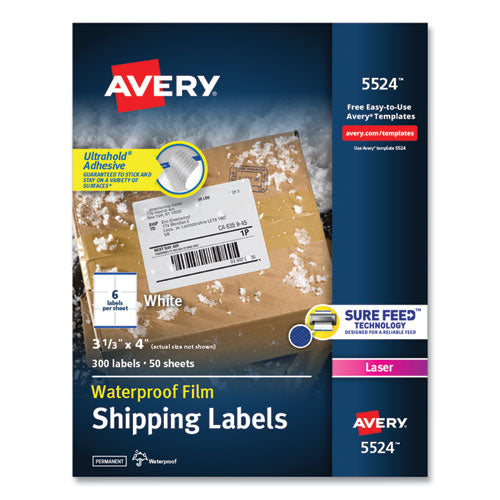 Waterproof Shipping Labels With Trueblock And Sure Feed, Laser Printers, 3.33 X 4, White, 6-sheet, 50 Sheets-pack