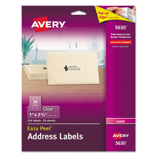 Matte Clear Easy Peel Mailing Labels W- Sure Feed Technology, Laser Printers, 1 X 2.63, Clear, 30-sheet, 25 Sheets-box