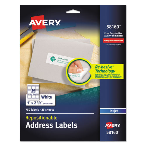 Repositionable Address Labels W-surefeed, Inkjet-laser, 1 X 2 5-8, White, 750-bx