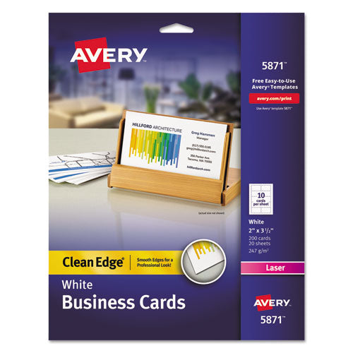 Clean Edge Business Cards, Laser, 2 X 3 1-2, White, 200-pack