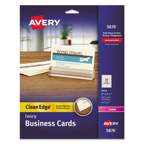 Clean Edge Business Cards, Laser, 2 X 3 1-2, Ivory, 200-pack