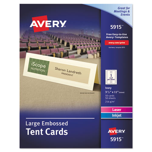 Large Embossed Tent Card, Ivory, 3 1-2 X 11, 1 Card-sheet, 50-box