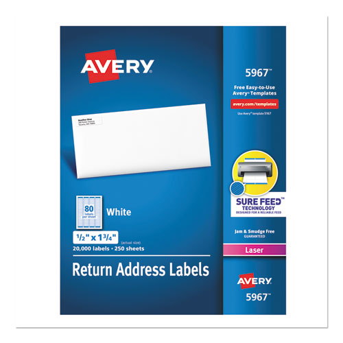 White Address Labels W- Sure Feed Technology For Laser Printers, Laser Printers, 0.5 X 1.75, White, 80-sheet, 250 Sheets-box