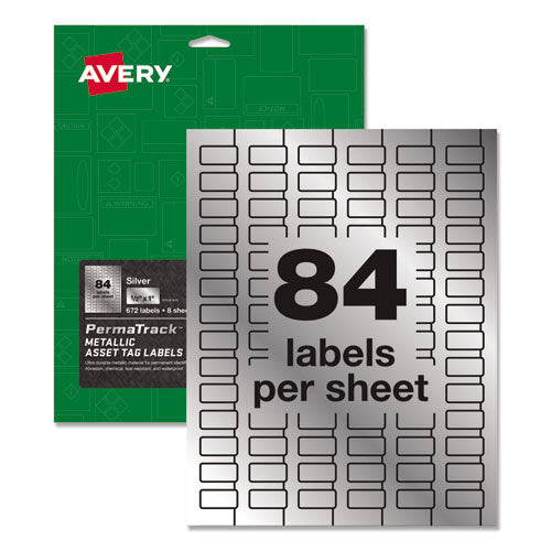 Permatrack Metallic Asset Tag Labels, Laser Printers, 0.5 X 1, Silver, 84-sheet, 8 Sheets-pack