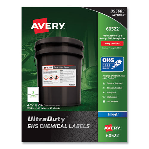 Ultraduty Ghs Chemical Waterproof And Uv Resistant Labels, 4.75 X 7.75, White, 2-sheet, 50 Sheets-pack