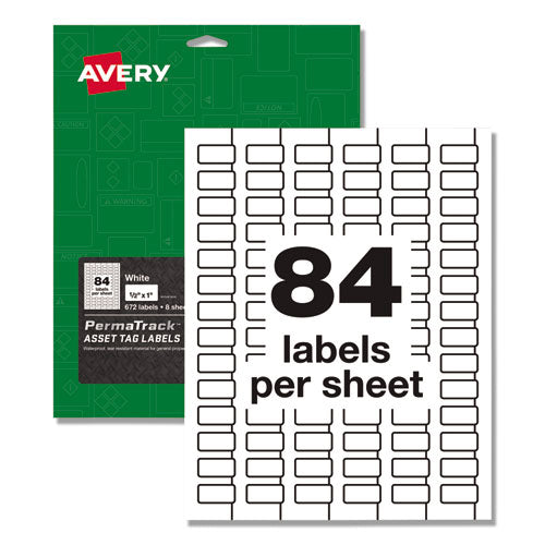 Permatrack Durable White Asset Tag Labels, Laser Printers, 0.5 X 1, White, 84-sheet, 8 Sheets-pack