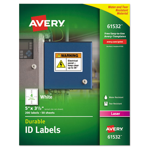 Durable Permanent Id Labels With Trueblock Technology, Laser Printers, 3.5 X 5, White, 4-sheet, 50 Sheets-pack