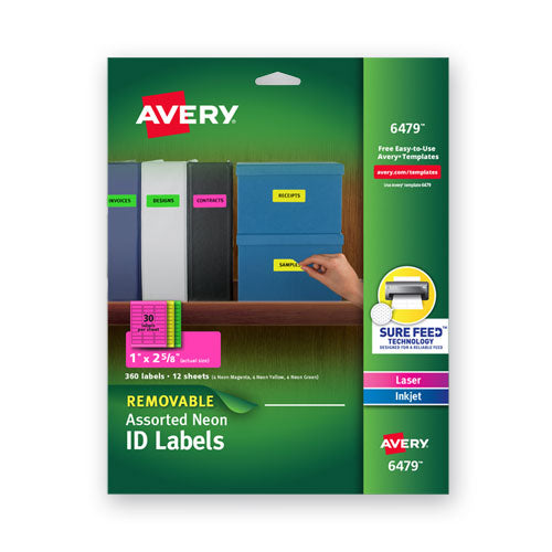 High-vis Removable Laser-inkjet Id Labels W- Sure Feed, 1 X 2 5-8, Neon, 360-pk