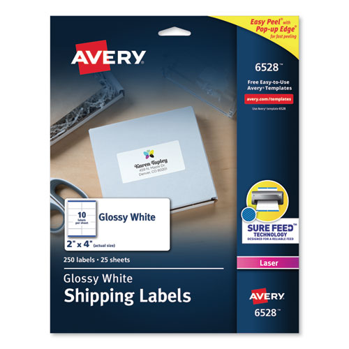 Glossy White Easy Peel Mailing Labels W- Sure Feed Technology, Laser Printers, 2 X 4, White, 10-sheet, 25 Sheets-pack