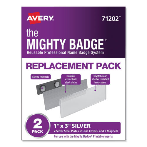 The Mighty Badge Name Badge Holders, Horizontal, 3 X 1, Silver, 2-pack