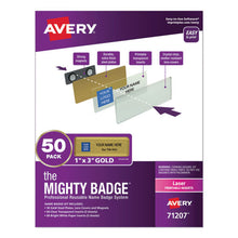 Load image into Gallery viewer, The Mighty Badge Name Badge Holder Kit, Horizontal, 3 X 1, Laser, Gold, 50 Holders-120 Inserts
