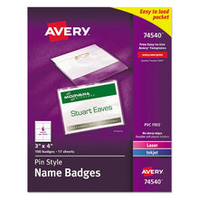 Load image into Gallery viewer, Pin-style Badge Holder With Laser-inkjet Insert, Top Load, 4 X 3, White, 100-box
