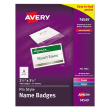 Load image into Gallery viewer, Pin-style Badge Holder With Laser-inkjet Insert, Top Load, 3.5 X 2.25, White, 100-box
