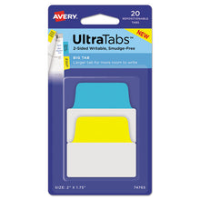 Load image into Gallery viewer, Ultra Tabs Repositionable Big Tabs, 1-5-cut Tabs, Assorted Primary Colors, 2&quot; Wide, 20-pack
