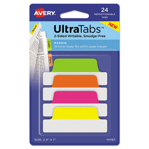 Ultra Tabs Repositionable Margin Tabs, 1-5-cut Tabs, Assorted Neon, 2.5