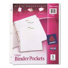 Load image into Gallery viewer, Binder Pockets, 3-hole Punched, 9 1-4 X 11, Clear, 5-pack
