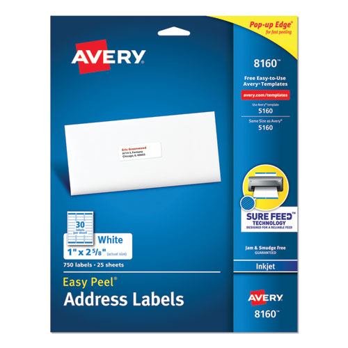 Easy Peel White Address Labels W- Sure Feed Technology, Inkjet Printers, 1 X 2.63, White, 30-sheet, 25 Sheets-pack