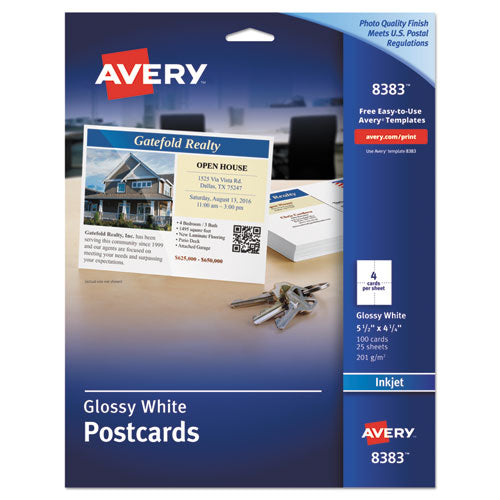 Photo-quality Glossy Postcards For Inkjet Printers, 4 1-4 X 5 1-2, White, 100-pk
