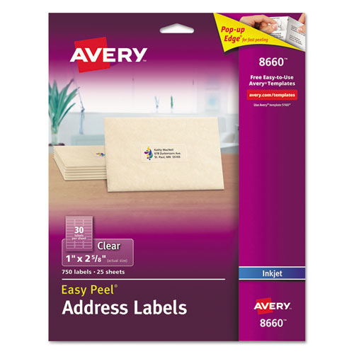 Matte Clear Easy Peel Mailing Labels W- Sure Feed Technology, Inkjet Printers, 1 X 2.63, Clear, 30-sheet, 25 Sheets-pack