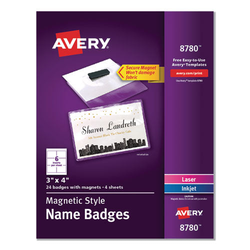 Magnetic Style Name Badge Kit, Horizontal, 4 X 3, White, 24-pack