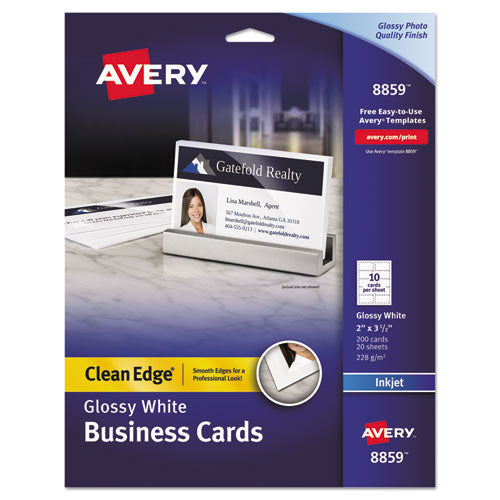Clean Edge Business Cards, Inkjet, 2 X 3 1-2, Glossy White, 200-pack