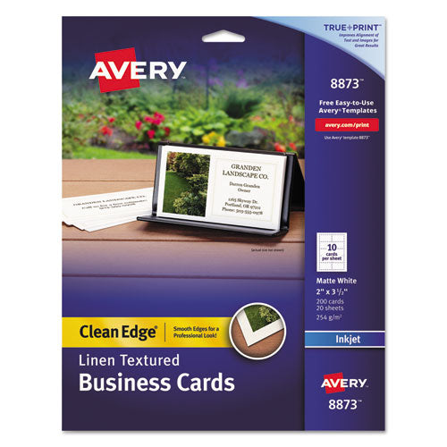 Linen Texture True Print Business Cards, Inkjet, 2 X 3 1-2, Linen White, 200-pk