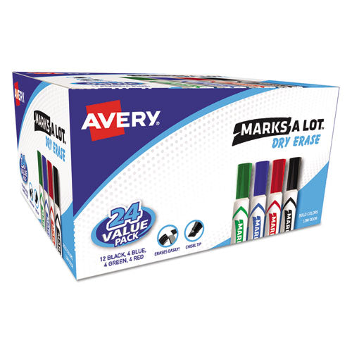 Marks A Lot Desk-style Dry Erase Marker Value Pack, Broad Chisel Tip, Assorted Colors, 24-pack (98188)
