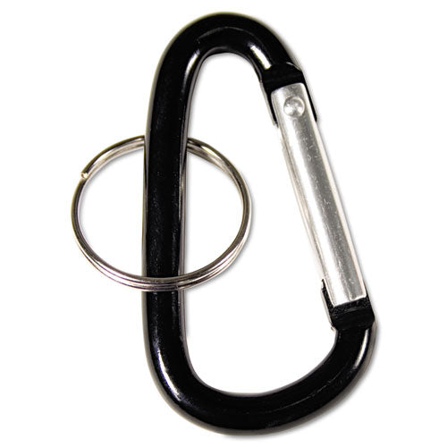 Carabiner Key Chains, Split Key Rings, Aluminum, Black, 10-pack