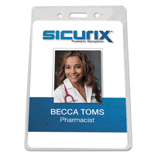 Sicurix Badge Holder, Vertical, 2.75 X 4.13, Clear, 12-pack