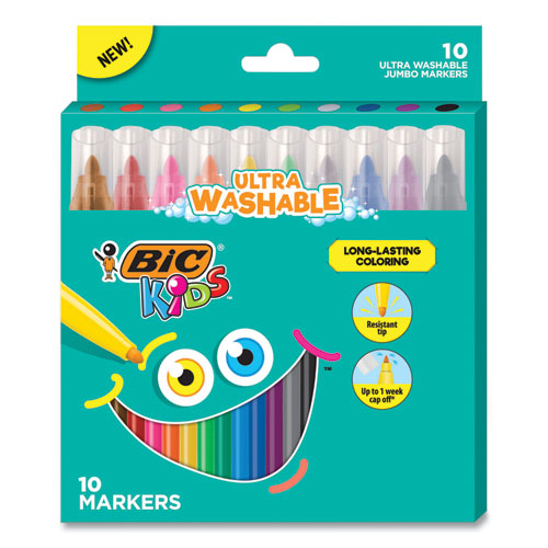 Kids Ultra Washable Jumbo Markers, Medium Bullet Tip, Assorted Colors, 10-pack