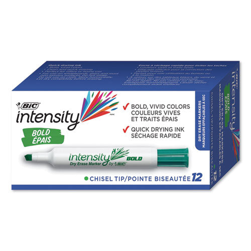 Intensity Bold Tank-style Dry Erase Marker, Broad Chisel Tip, Green, Dozen