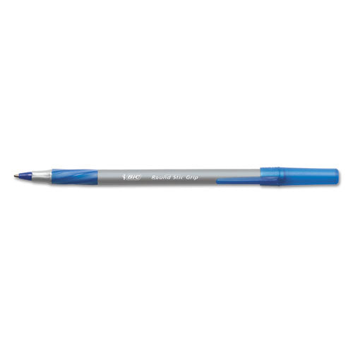 Round Stic Grip Xtra Comfort Ballpoint Pen, Stick, Fine 0.8 Mm, Blue Ink, Gray-blue Barrel, Dozen