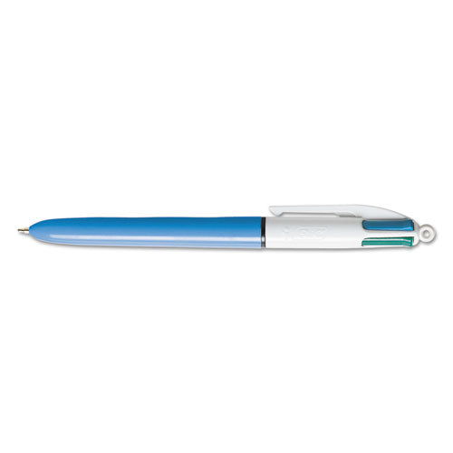4-color Multi-function Ballpoint Pen, Retractable, Medium 1 Mm, Black-blue-green-red Ink, Blue Barrel