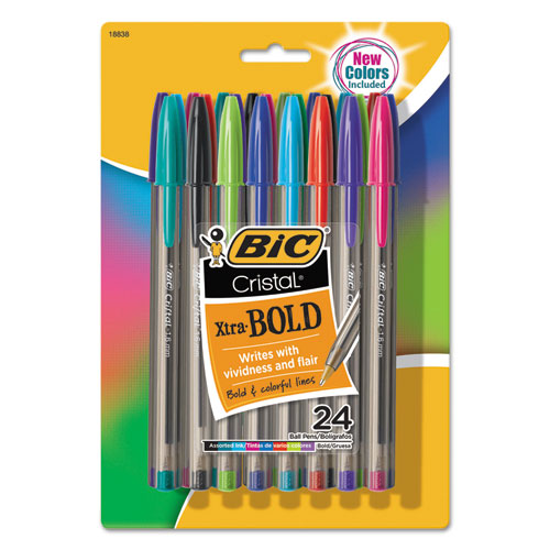 Cristal Xtra Bold Ballpoint Pen, Stick, Bold 1.6 Mm, Assorted Ink And Barrel Colors, 24-pack
