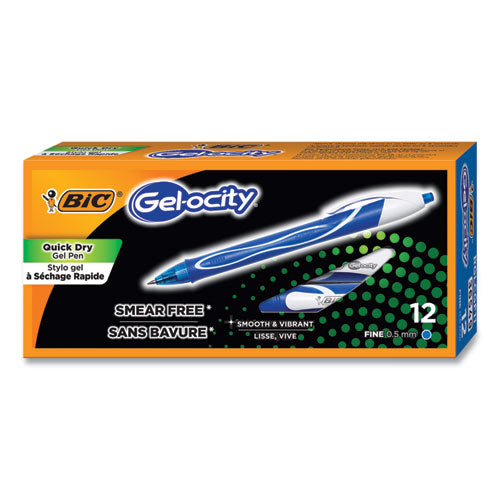 Gel-ocity Quick Dry Gel Pen, Retractable, Fine 0.5 Mm, Blue Ink, Blue Barrel, Dozen